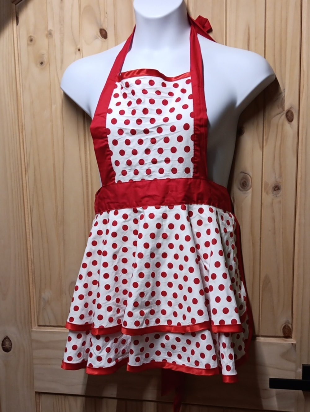 Classic Red Polka Dot Apron with Ruffled Skirt